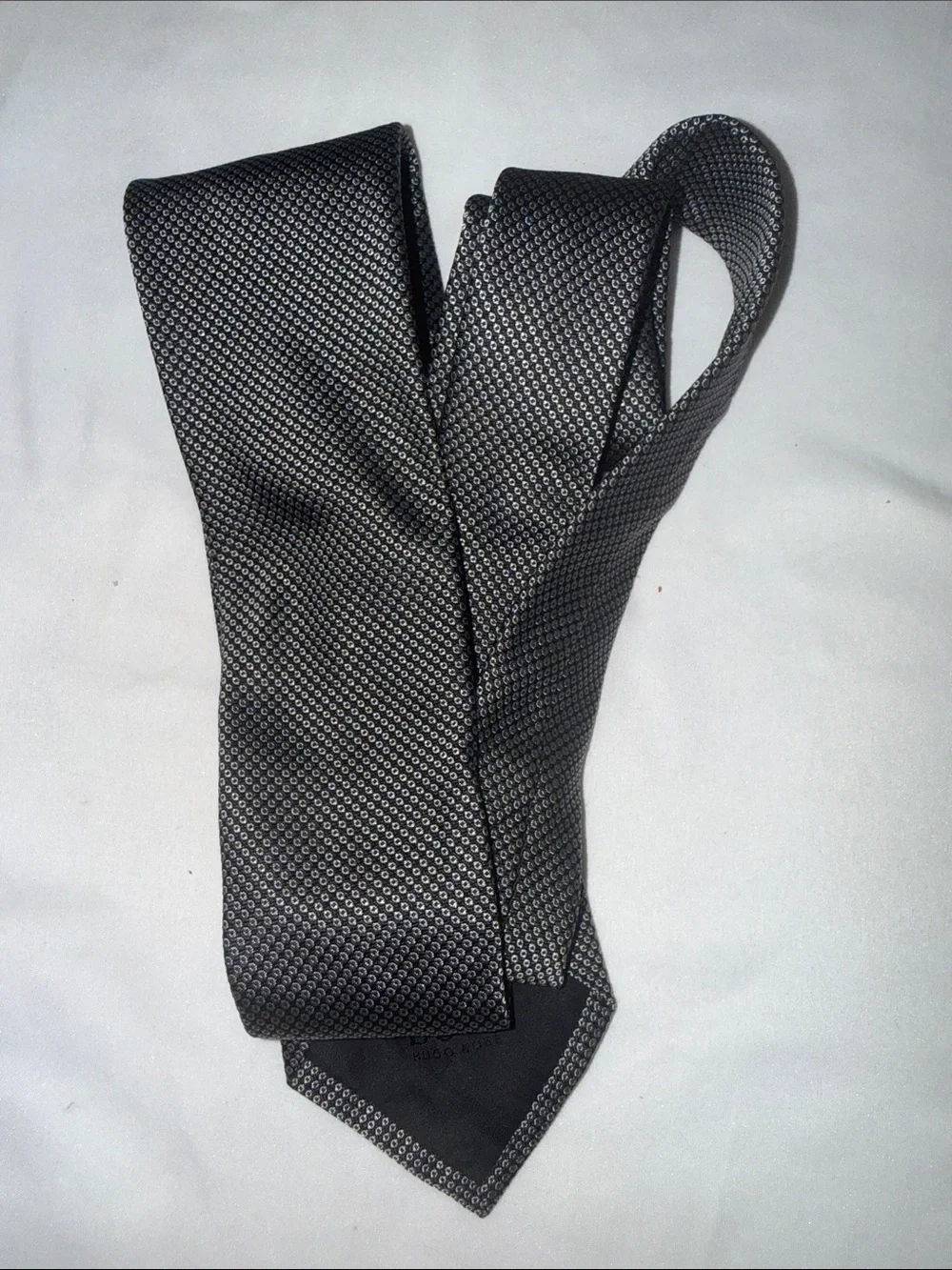Hugo Boss Black and Gray Micro-Pattern Silk Tie